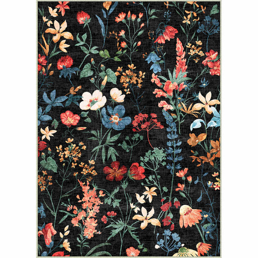 PureCozy April Modern Floral Black Washable Area Rug 
