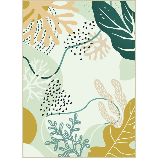 Coral Modern Floral Green Machine Washable Area Rug