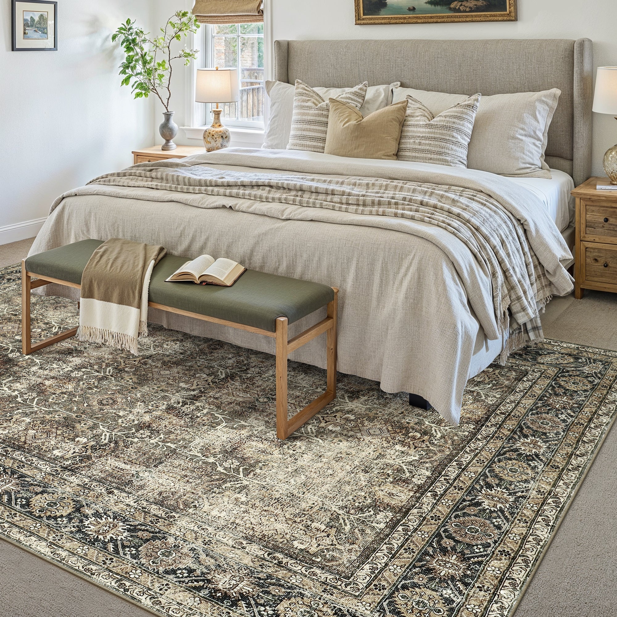 Selma Persian Vintage Brown Short Pile Distressed Washable Rug
