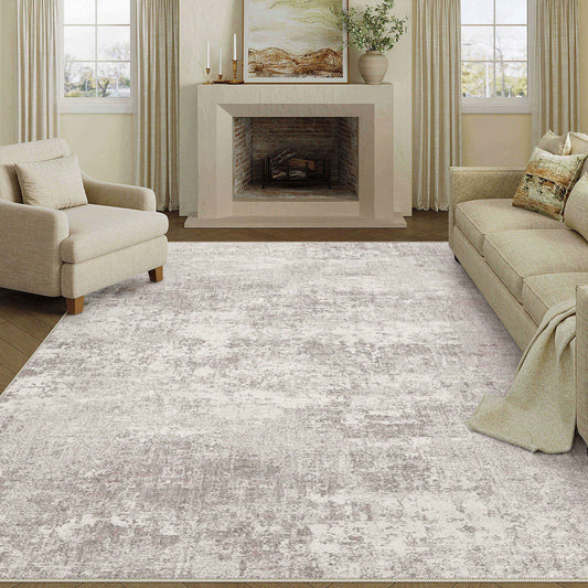 Misty Modern Abstract Light Brown Machine Washable Rug