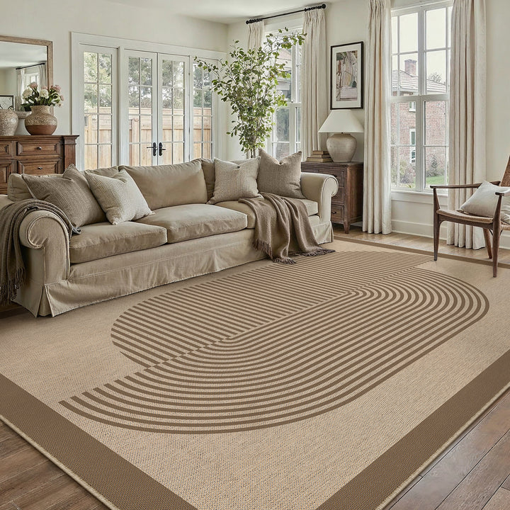 Orbit Modern Geometric Beige Jute Washable Area Rug