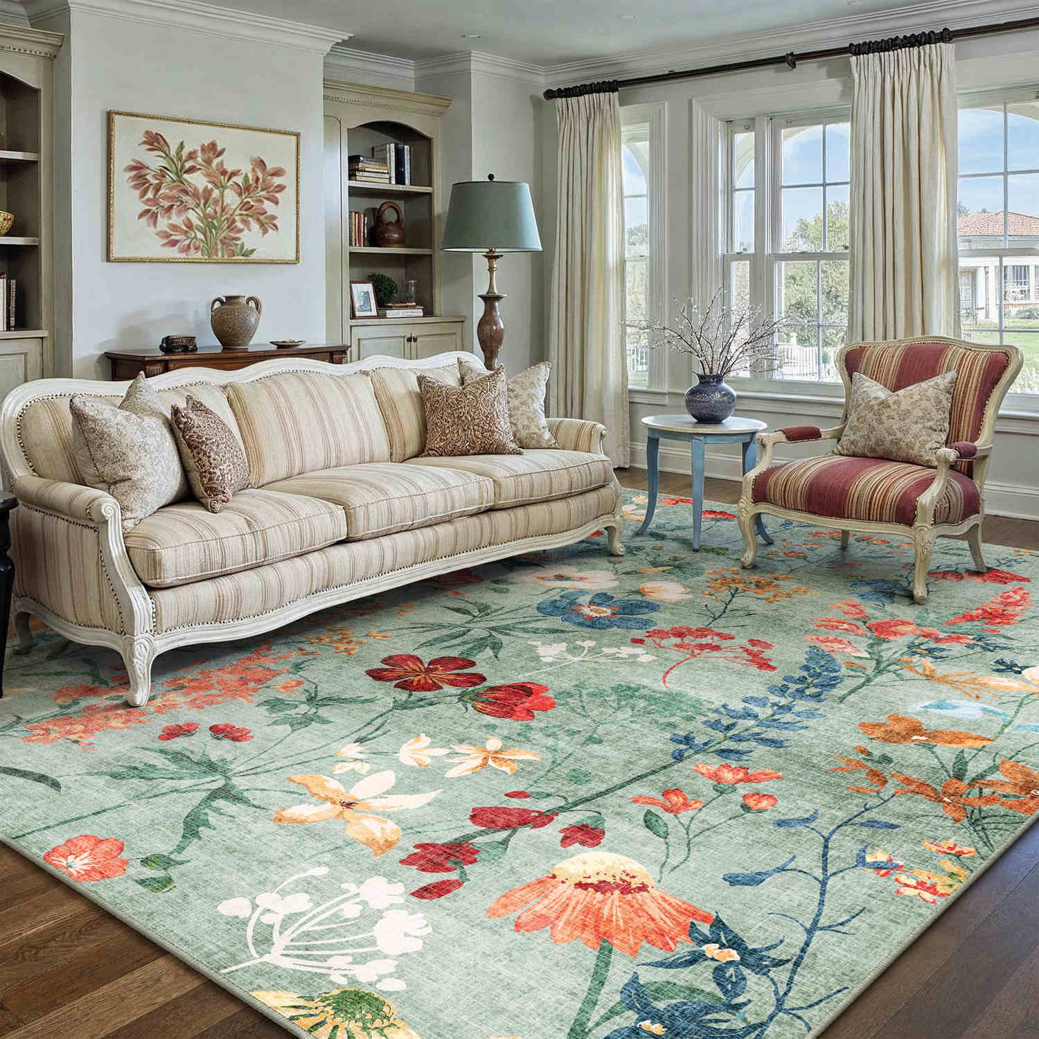 April Modern Floral Green Washable Area Rug – PureCozy