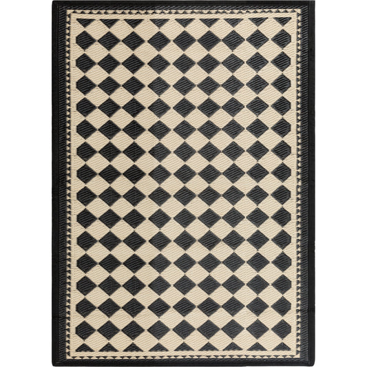 Checkerboard Modern Geometric Black Brown Outdoor Rug