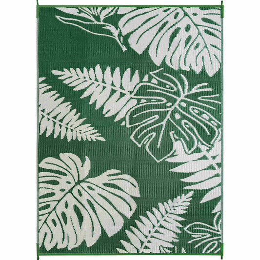 PureCozy Monstera Leaf Modern Floral Green White Outdoor Rug 