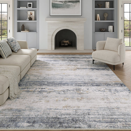 Ocean Sunset Modern Abstract Blue Machine Washable Rug