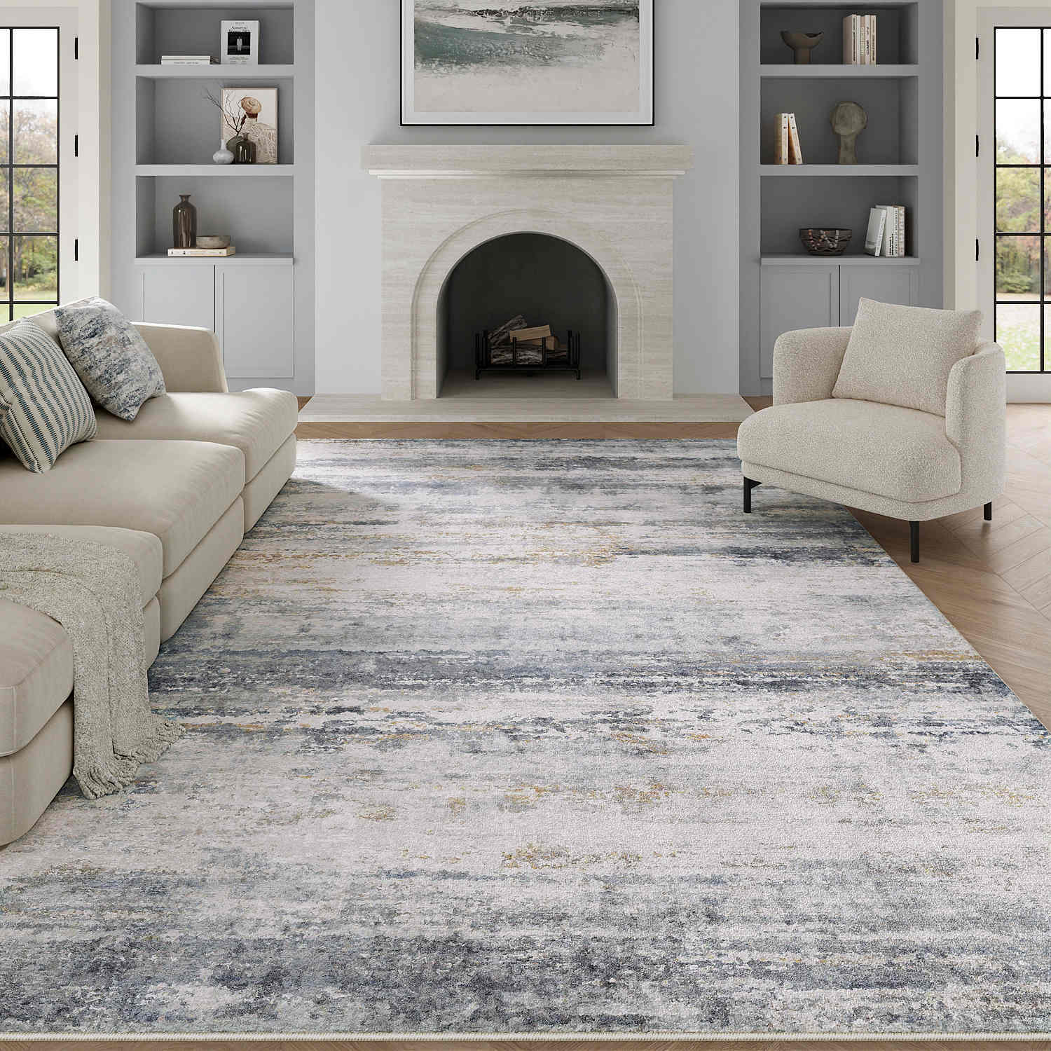 フルムーン 432Hz検出 マットゴールド 12cm A音 Ocean Sunset Modern Abstract Blue Machine Washable Rug – PureCozy