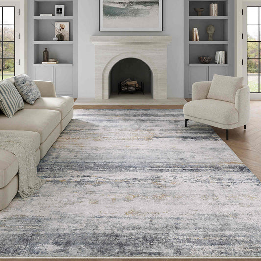 PureCozy Ocean Sunset Modern Abstract Blue Machine Washable Rug 9x12