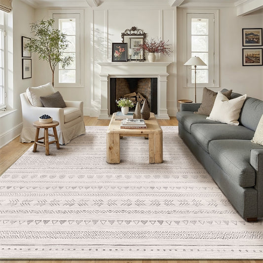 Mia Bohemian Gray Short Pile Machine Washable Area Rug