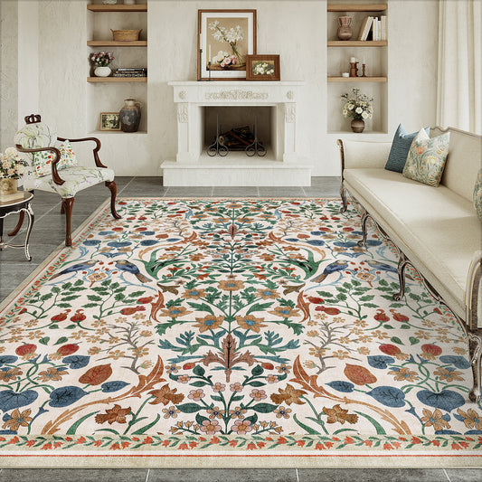 Blooming Garden Modern Floral Beige Washable Area Rug