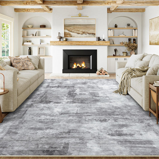 Monet Modern Abstract Gray Short Pile Washable Area Rug