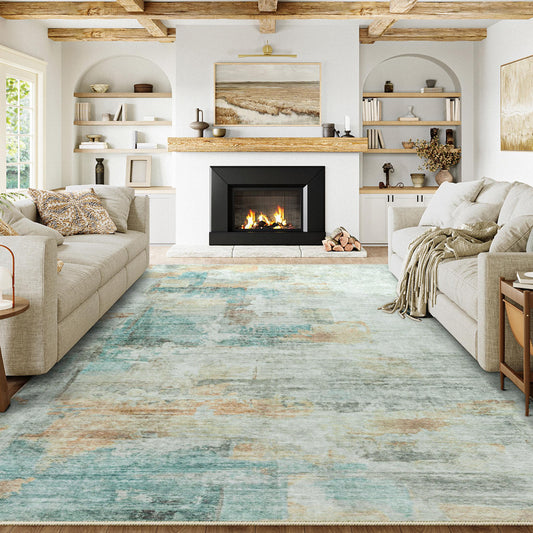 Monet Modern Abstract Blue Short Pile Washable Area Rug