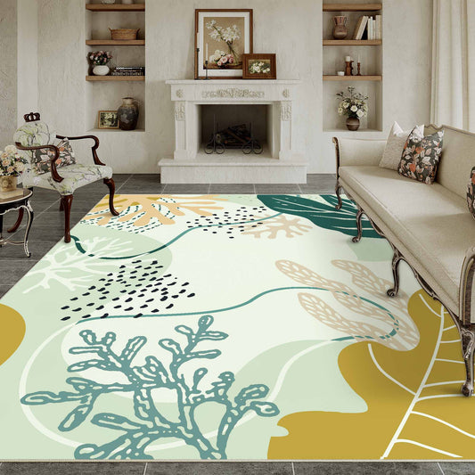 Coral Modern Floral Green Machine Washable Area Rug