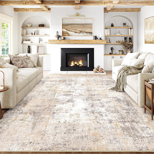 Halo Modern Abstract Beige Short Pile Washable Area Rug