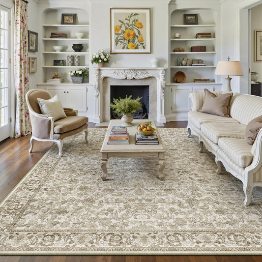 Forest Vintage Floral Brown Short Pile Traditional Washable Rug