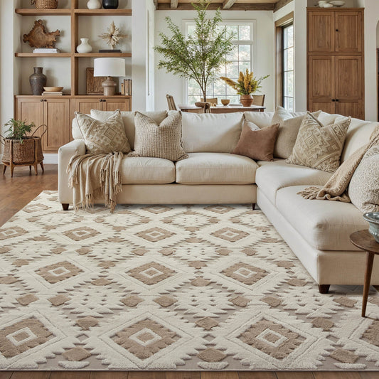 Gear Modern Geometric Brown Shag Washable Rug