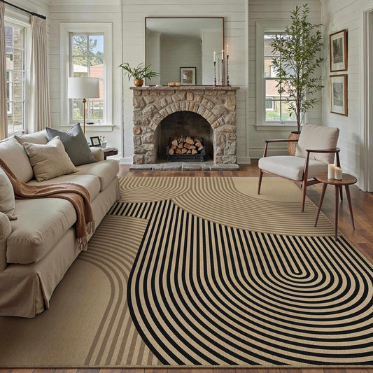 Echo Modern Geometric Striped  Brown Jute Washable Rug