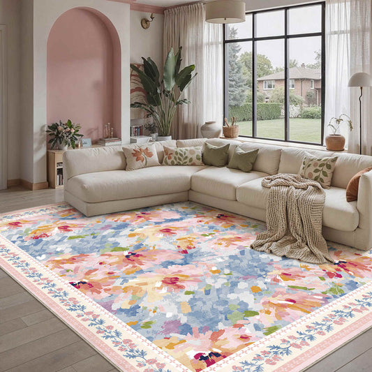 PureCozy Lotus Bloom Modern Floral Pink Washable Area Rug 9x12