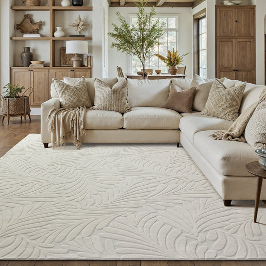 Silesia Modern Floral  White Shag Washable Rug