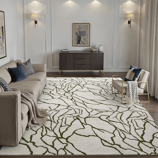 Awake Modern Geometric Light Gray Shag Machine Washable Rug