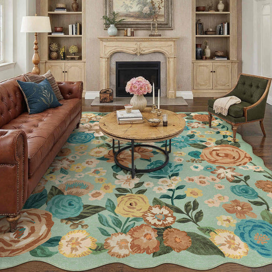 PureCozy Bella Modern Floral Green Washable Area Rug 9x12