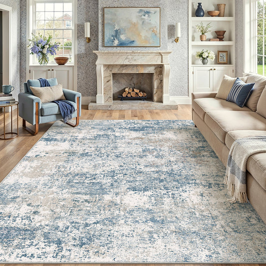 Veil Modern Abstract Blue Washable Area Rug