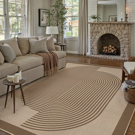 Orbit Modern Geometric Beige Jute Washable Area Rug