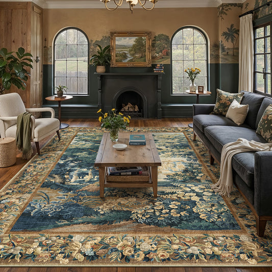 Old Times Antique Painting Colorful Traditional Washable Rug