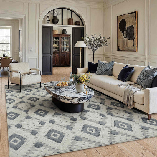 PureCozy Gear Modern Geometric Gray Shag Washable Rug 8x10