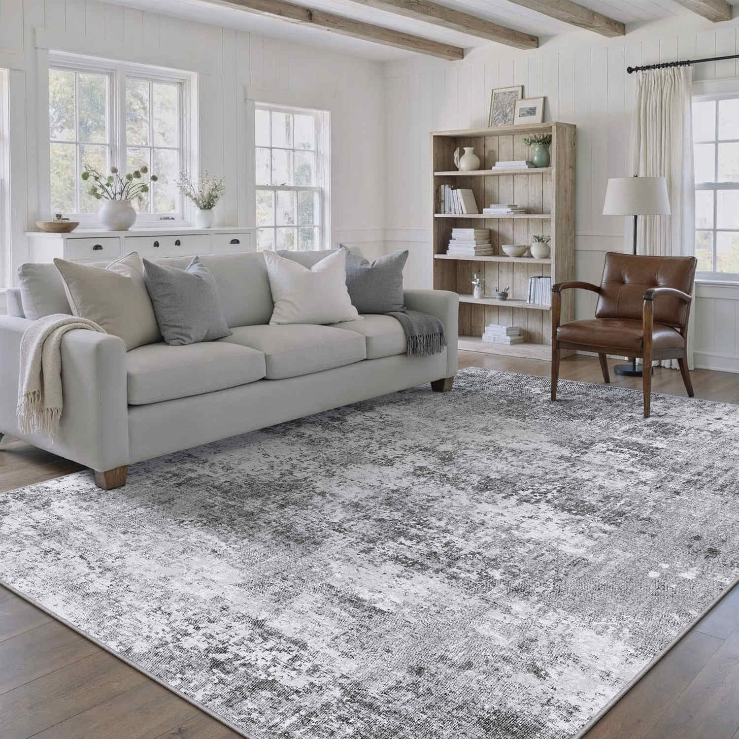 Misty Modern Abstract Gray Machine Washable Rug – PureCozy