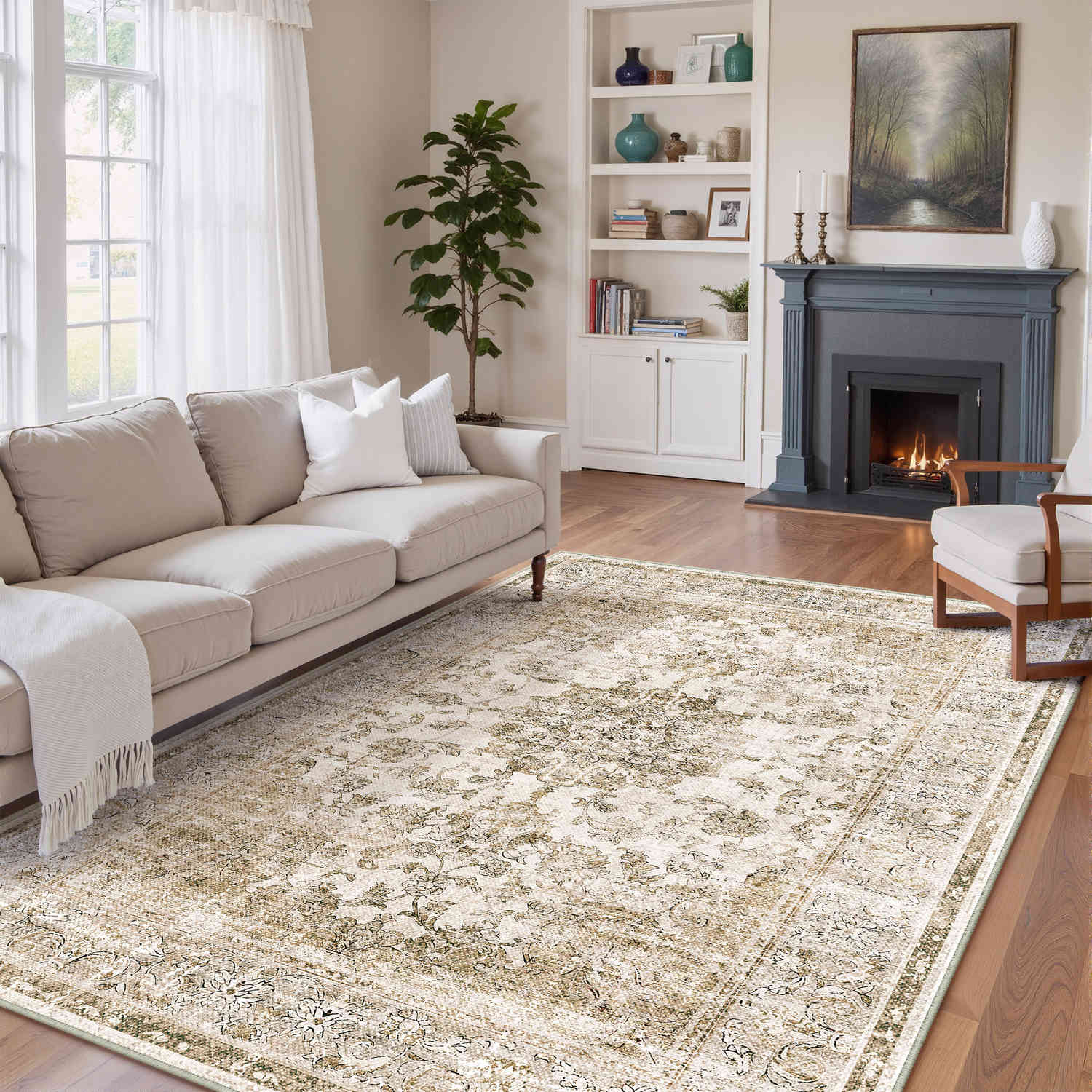 Velora Vintage Floral Brown Traditional Washable Rug – PureCozy