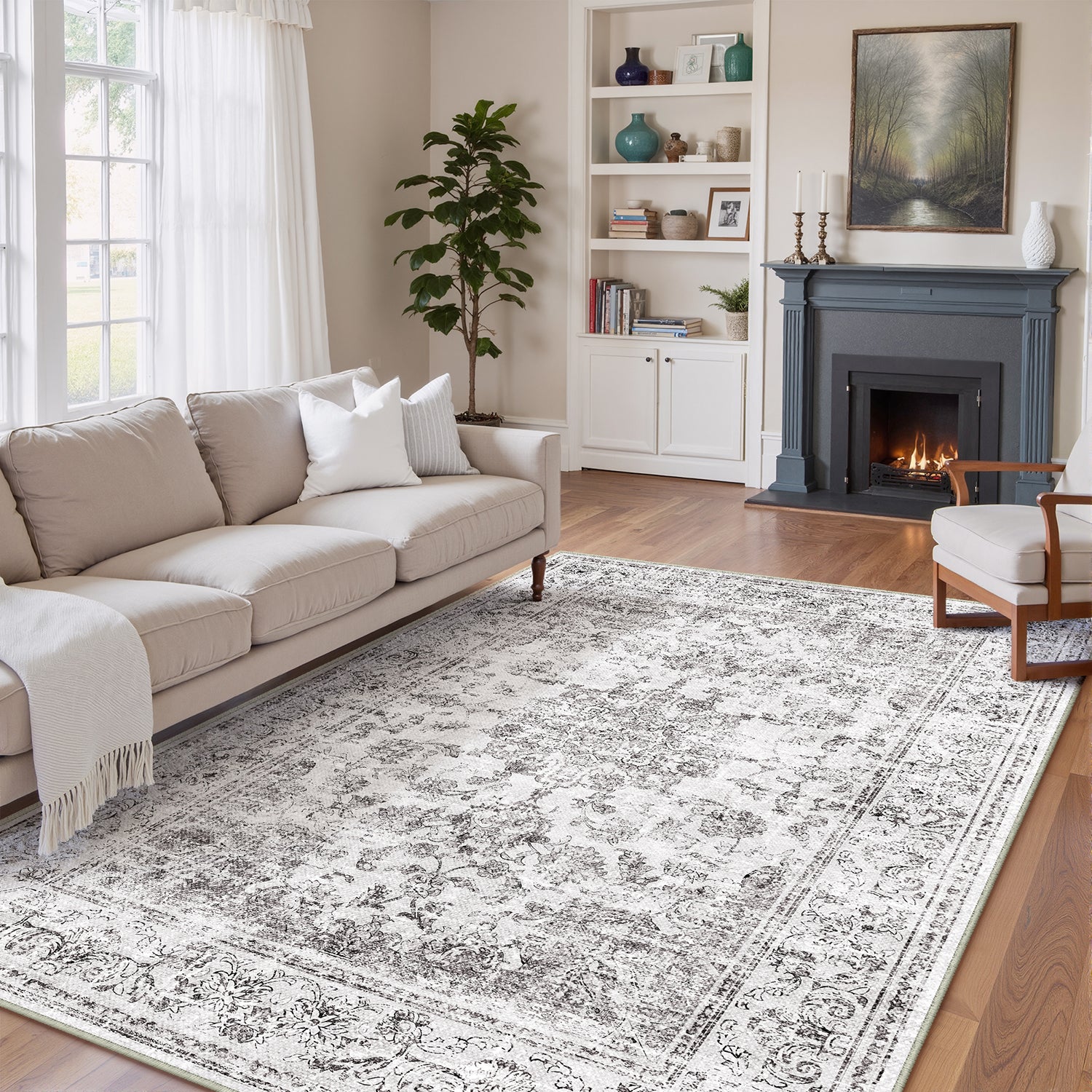 ＊フラー・デラクールさま専用 Vintage rug 07＊ Velora Vintage Floral Gray Traditional Washable Rug – PureCozy
