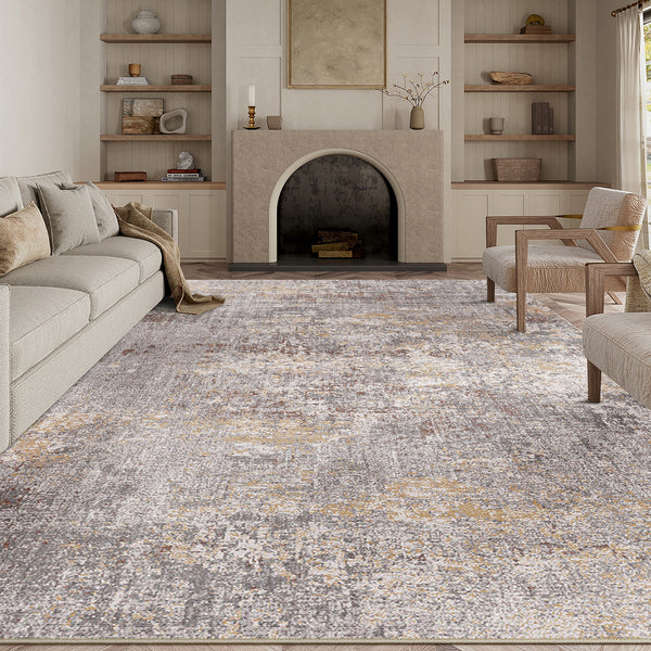 Misty Modern Abstract Taupe Machine Washable Rug