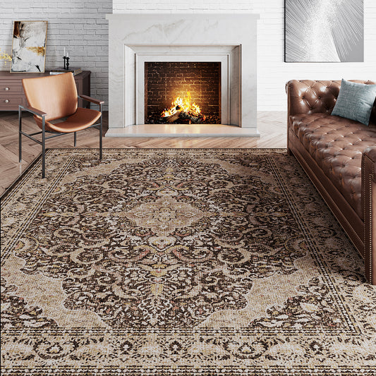 Alice Vintage Persian Brown Distressed Traditional Washable Rug