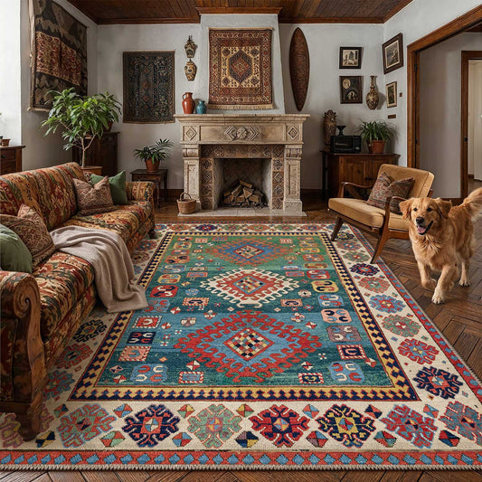 PureCozy Nomad Totem Bohemian Colorful Machine Washable Chenille Rug 9x12