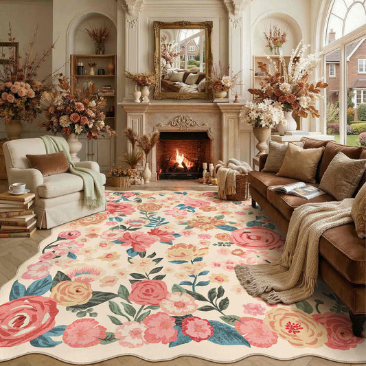 PureCozy Bella Modern Floral Beige Washable Area Rug 9x12
