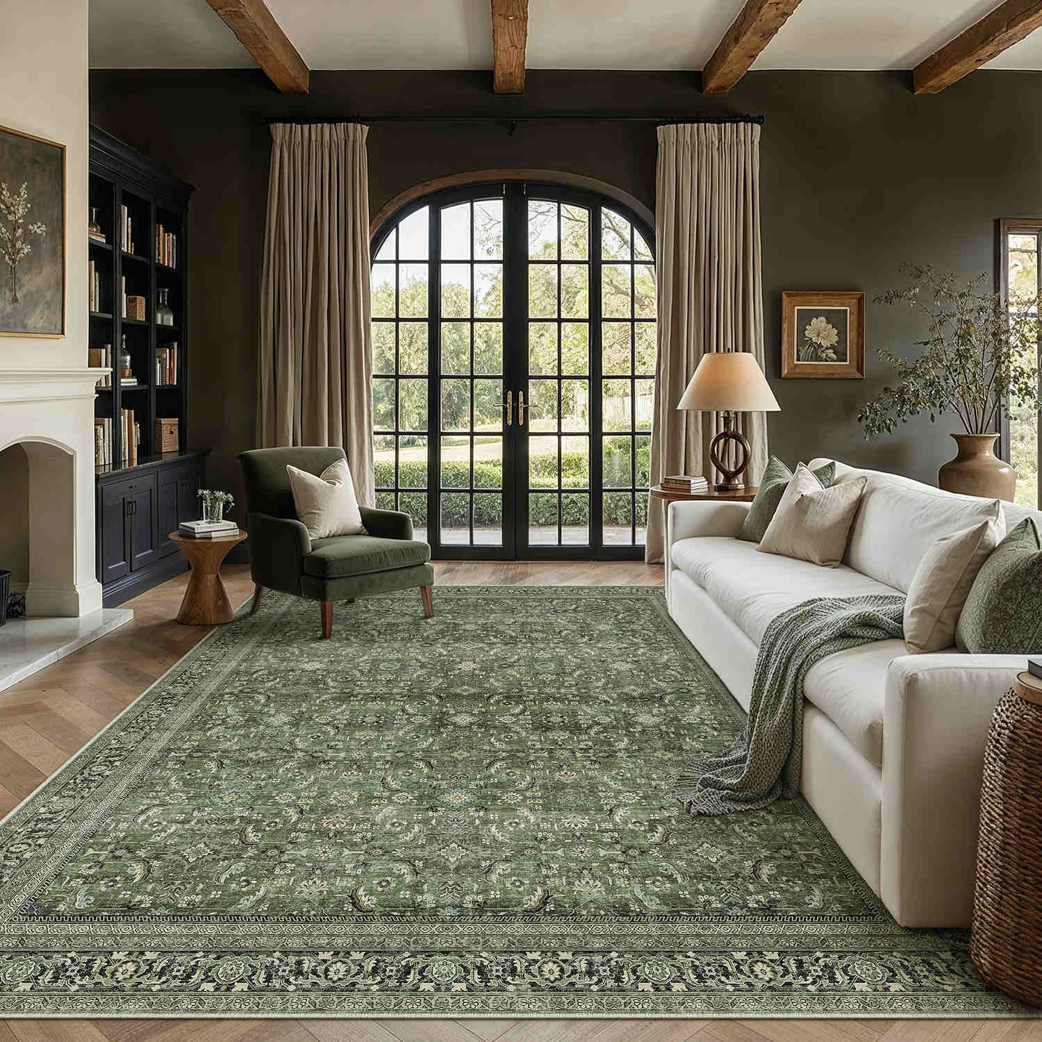 Amara Persian Vintage Green Short Pile Traditional Distressed