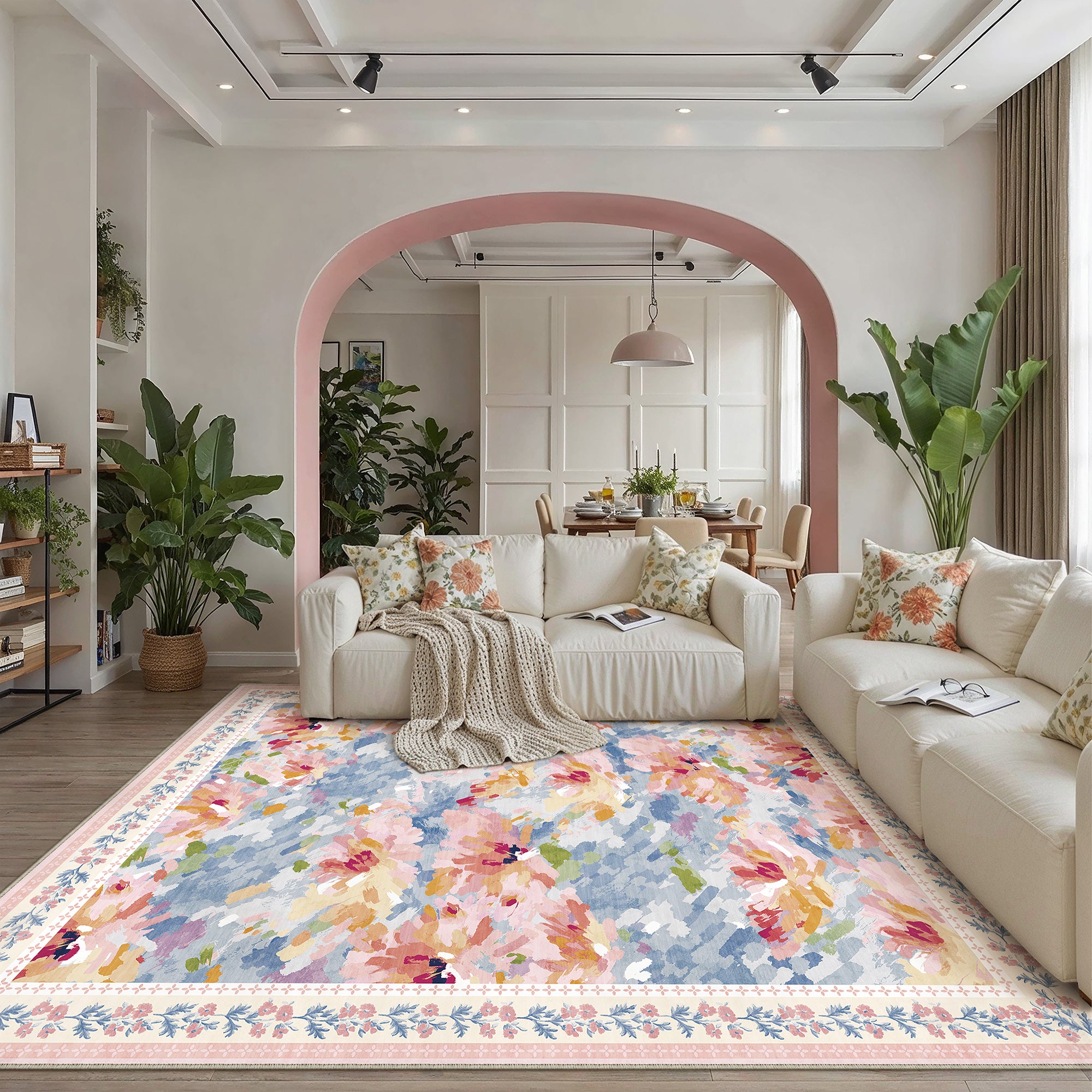 Lotus Bloom Modern Floral Pink Washable Area Rug – PureCozy