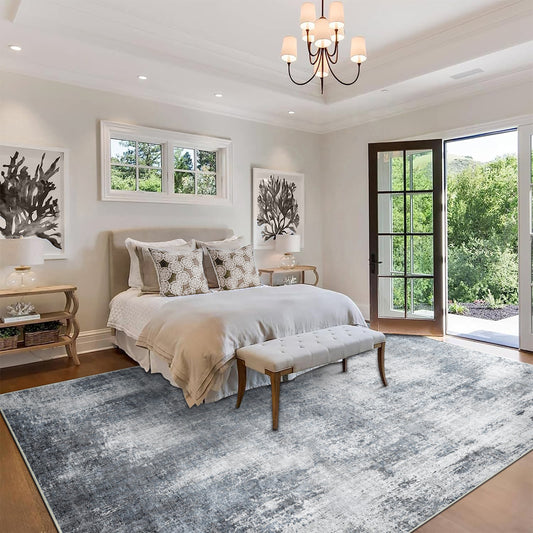 Seabreath Modern Abstract Blue Machine Washable Rug