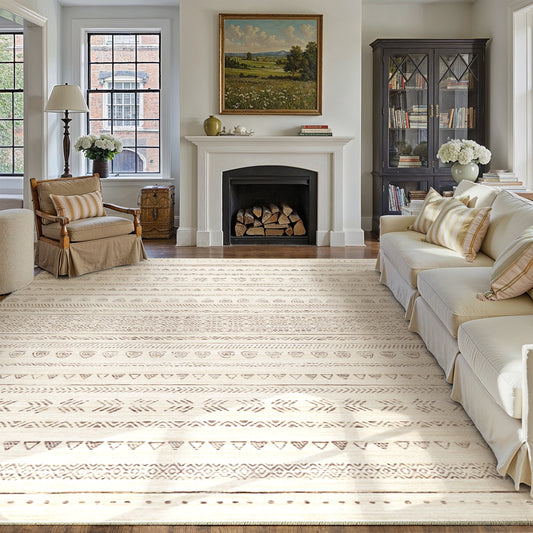 Mia Bohemian Brown Short Pile Machine Washable Area Rug