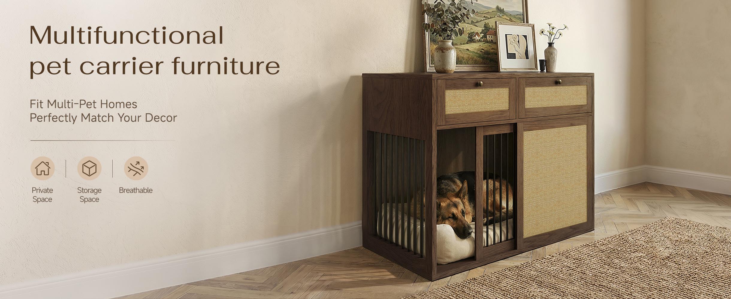 PureCozy Wooden Furniture Style Dog Crate With 1 Door