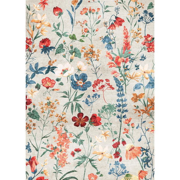 April Modern Floral Beige Washable Area Rug