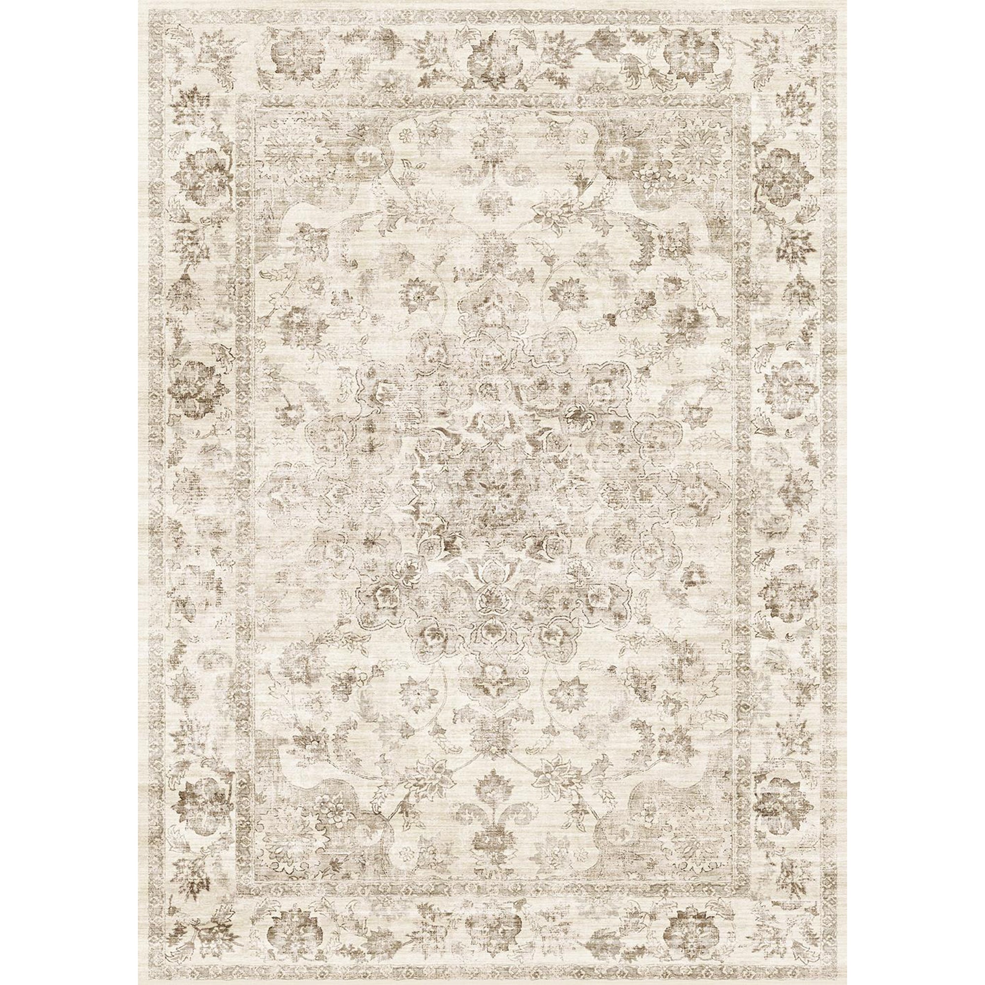 Juliet Vintage Floral Beige Short Pile Traditional Washable Rug