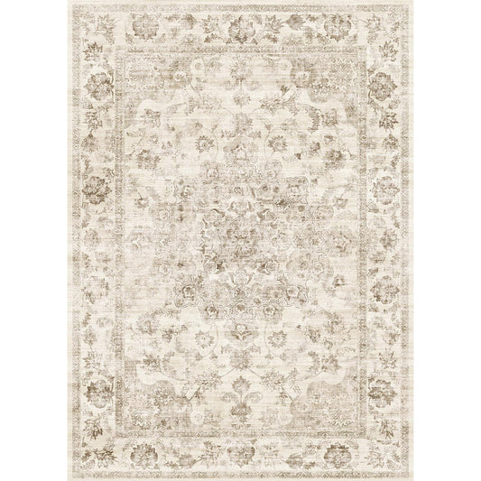 Juliet Vintage Floral Beige Short Pile Traditional Washable Rug
