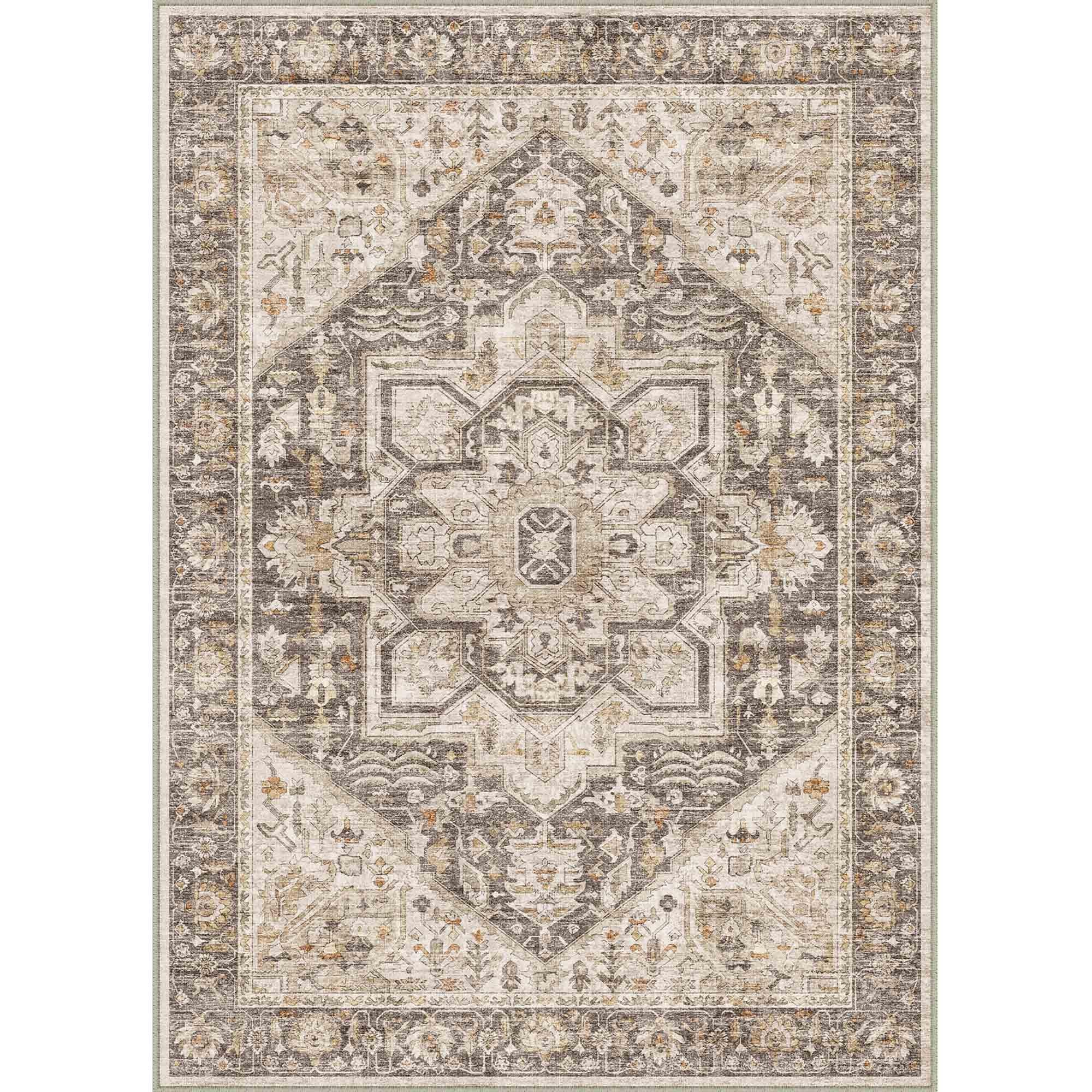 Mandala Persian Retro Medallion Brown Short Pile Washable Rug