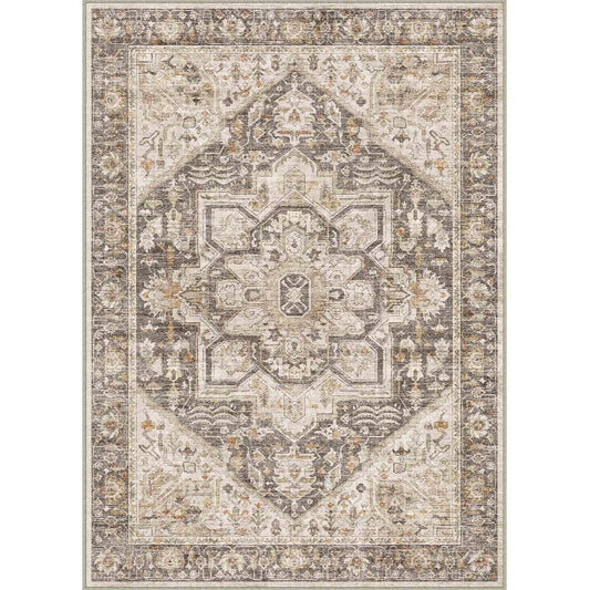 Mandala Persian Retro Medallion Brown Short Pile Washable Rug