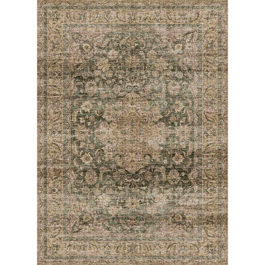 PureCozy Aria Vintage Floral Green Traditional Machine Washable Area Rug 
