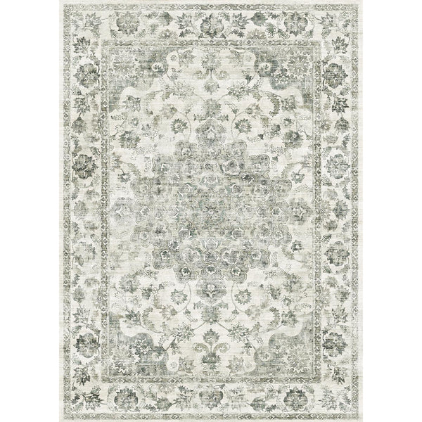 Juliet Vintage Floral Green Short Pile Traditional Washable Rug