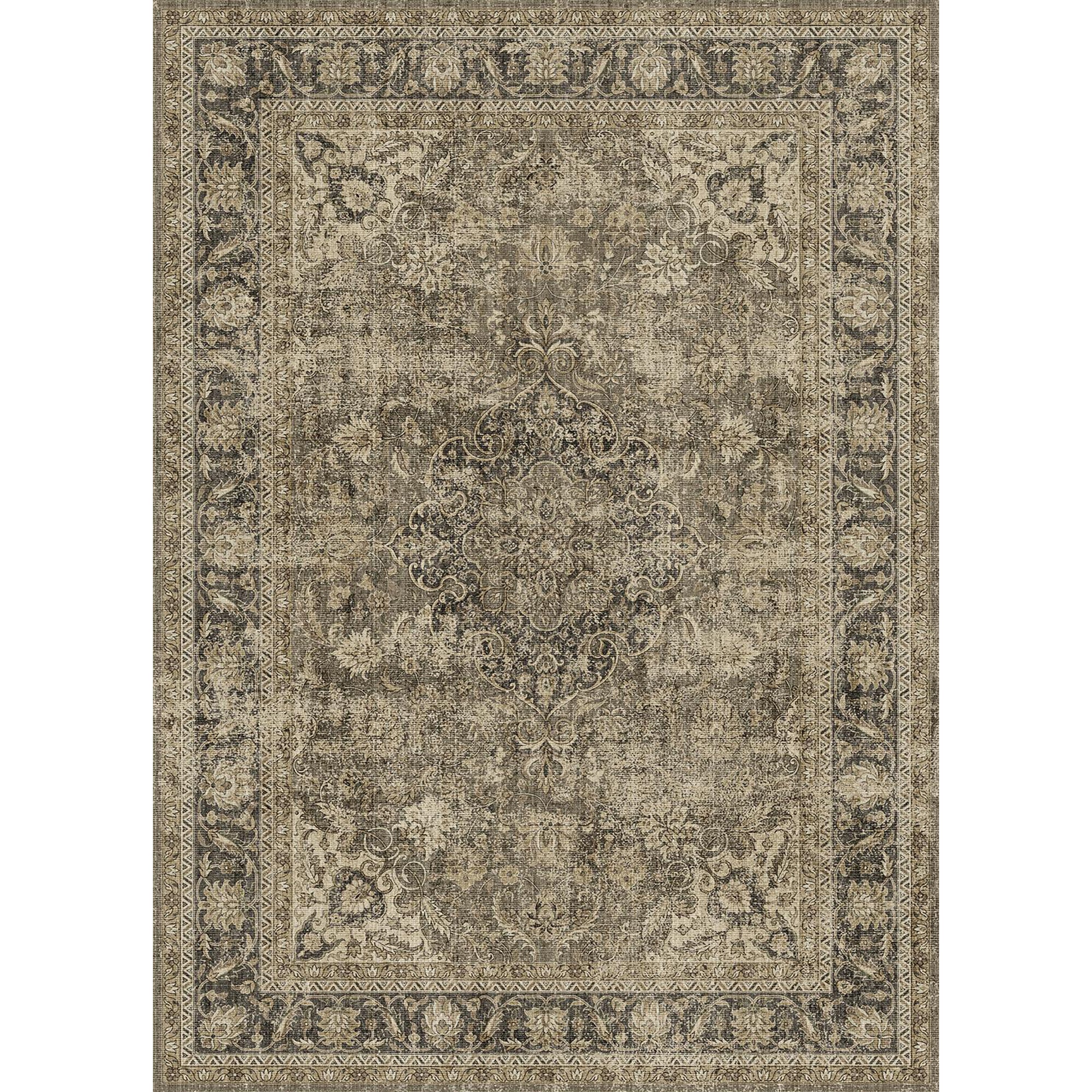 Aria Vintage Floral Brown Traditional Machine Washable Area Rug
