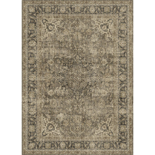 Aria Vintage Floral Brown Traditional Machine Washable Area Rug