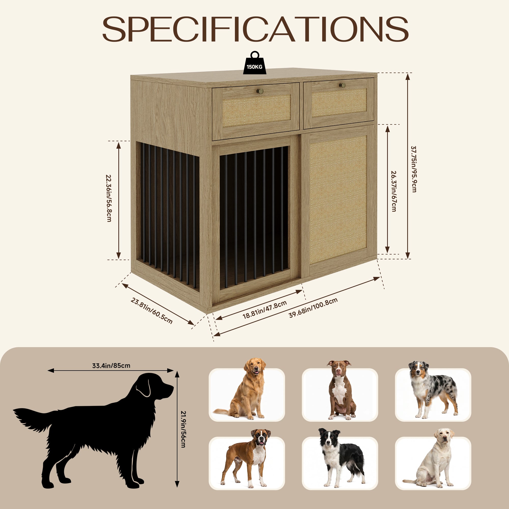 PureCozy Wooden Furniture Style Dog Crate With 1 Door